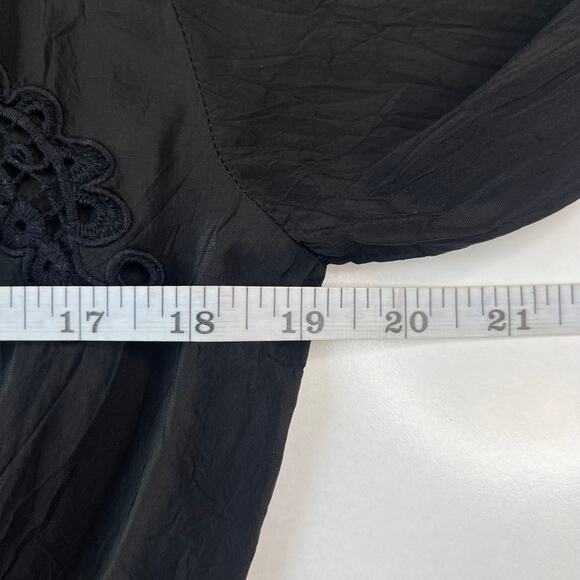 JohnnyWas Women's Sheer Blouse Black Lace Ruffle Neckline Button Down Size Small - Picture 13 of 16